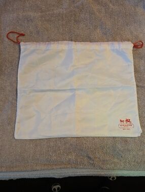 Coach Cream Dust Bag with Red Logo and Drawstring